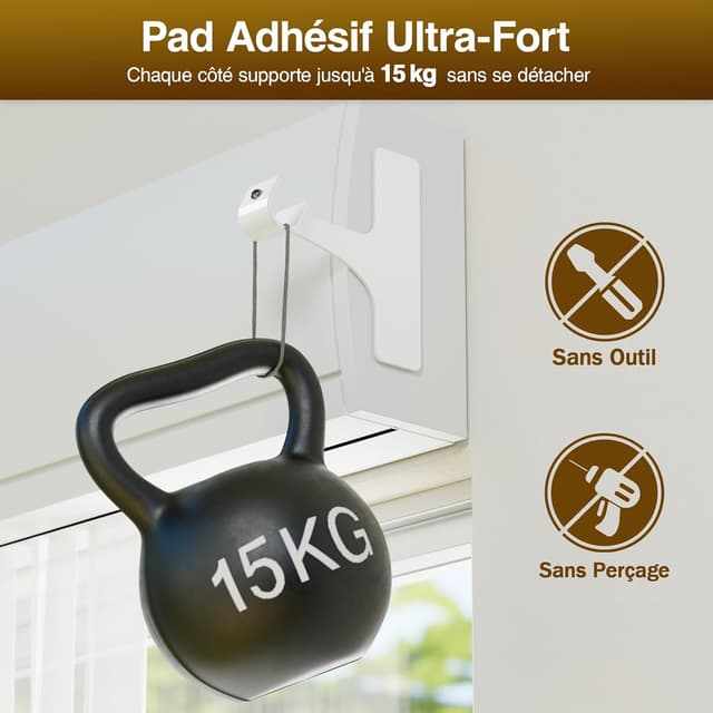 Detalle de Support de tringle de rideaux niffgaff sans perçage, fixation autocollante (barres 19 à 28 mm) – lot de 2