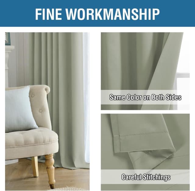 Detalle de BellaHills blackout curtains pencil pleat set (2 panels) in Light Sage, privacy and thermal insulated window treatment