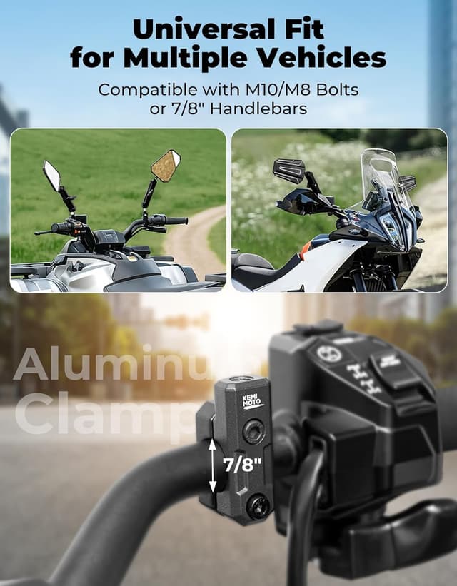 Detalle de KEMIMOTO supporti specchietti moto 10 mm, 2 pezzi con morsetti adattatori per manubrio da 22 mm