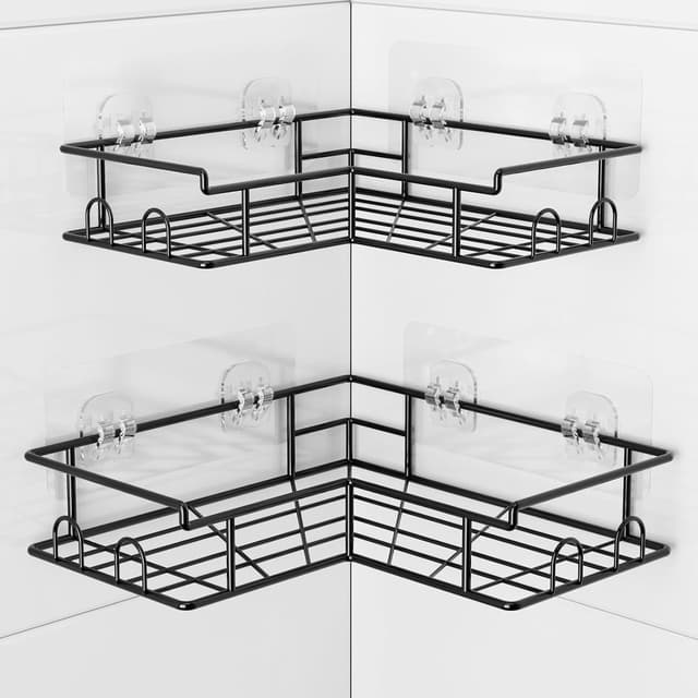 Detalle de Diboniur Mensola doccia angolare senza foratura con 8 ganci e organizer a appendere (2 pezzi) in acciaio inox, nero