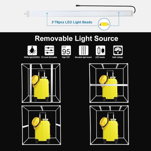 Detalle de PULUZ Fotostudio-Lichtzelt 80x80 cm (32 Zoll) mit 3 dimmbaren LED-Lichtleisten, 4 Hintergründen und Transporttasche