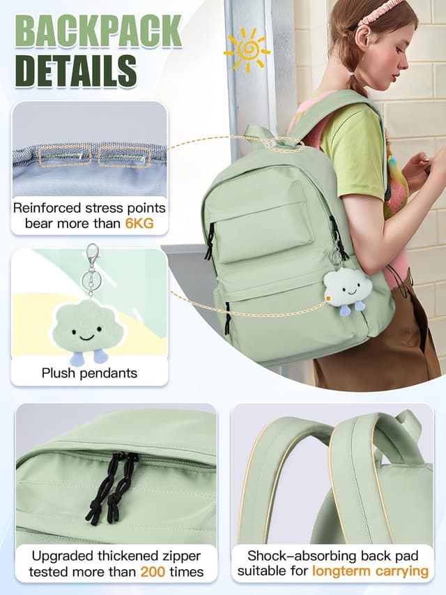 Detalle de Fioretto FIORETTO Damen Rucksack / Schulrucksack für Mädchen & Jungen – Laptopfach bis 15,6 Zoll, Anti-Diebstahl-Tasche, 20 Liter, Grün