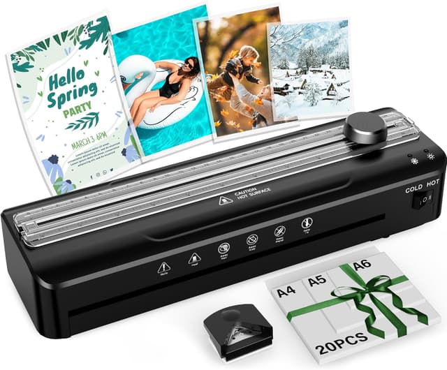 Detalle de MAXDONE A4 4-in-1 Thermal Laminator Kit with Hot & Cold Settings, Pouches, Trimmer & Corner Rounder
