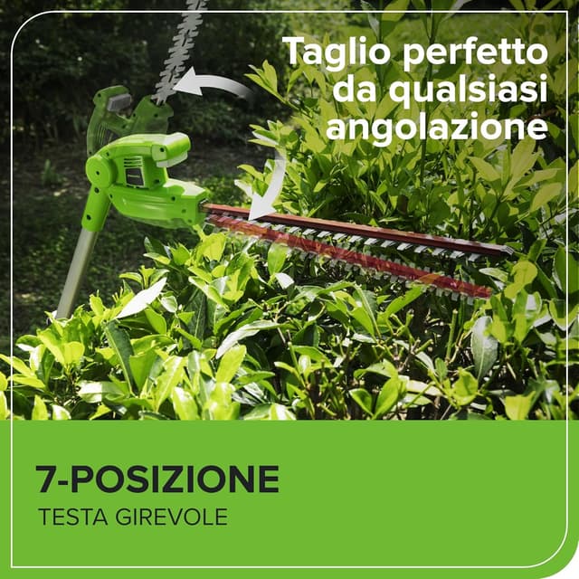 Detalle de Greenworks G40PHA tagliasiepi a asta con albero divisibile e testa rotante fino a 125°
