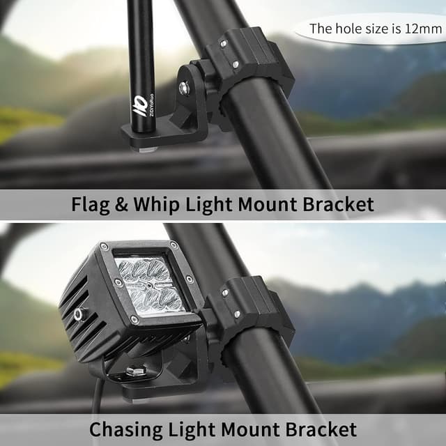 Detalle de ZIDIYORUO UTV Whip Light Mount & Light Bar Bracket (1.75–2 in Roll Cage Clamp) with 360° Rotation