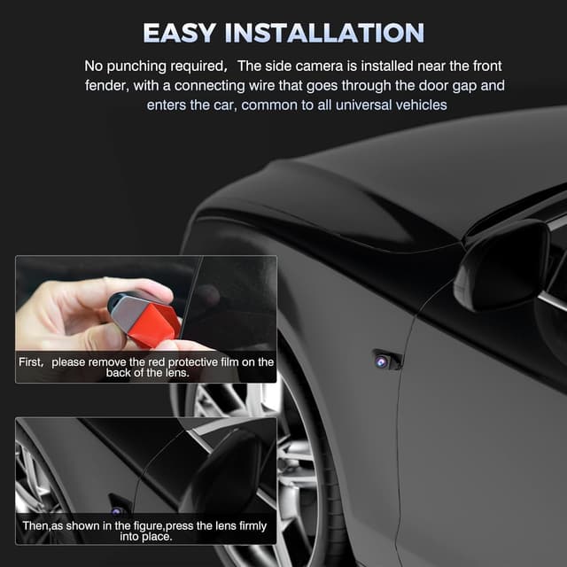 Detalle 2 de 360 Degree View 4-Channel Mirror Dash Cam with Detached Cameras (Front + Left/Right Side + Rear) — 12" Rearview Mirror, WiFi, GPS, Night Vision, Parking Monitor