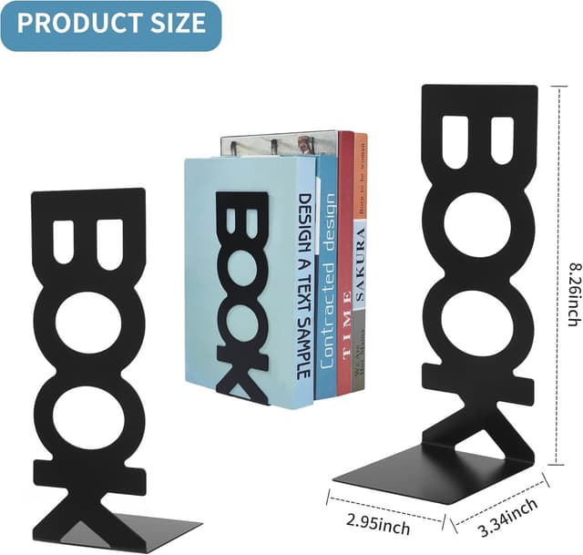 Detalle de BUCOMTU fermalibri per mensole in metallo (2 paia, bianco e nero) con appoggio antiscivolo