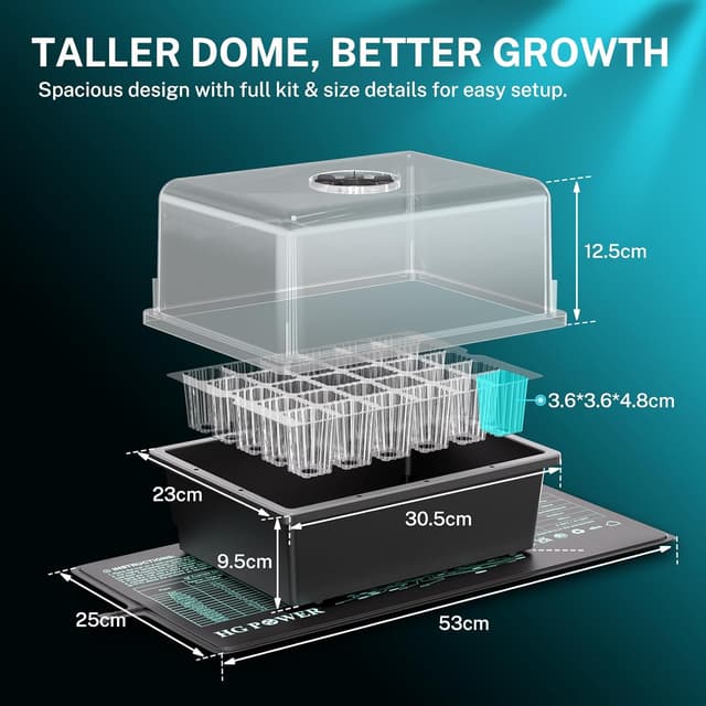 Detalle de HG Power Kit de semis intérieur avec mini serre chauffante 30 cellules et tapis chauffant