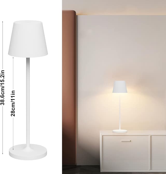 Detalle de Klighten 2 Pezzi Lampada LED dimmerabile da tavolo ricaricabile, 3000K, IP54, in alluminio (H38 cm) bianco