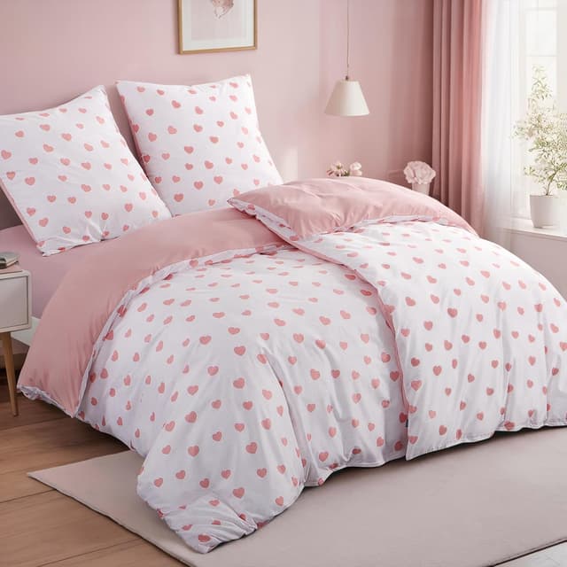 Thumbnail 6 de RUIKASI Bettwäsche 135x200 4tlg Herzen Weiß Rosa