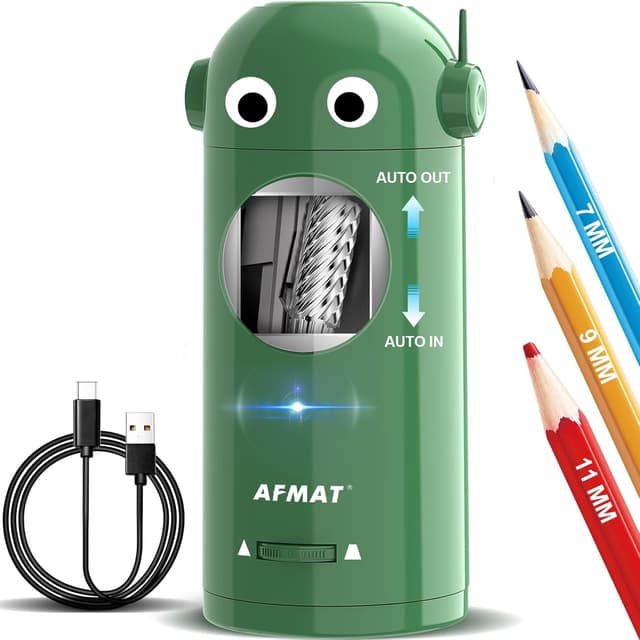 Detalle de AFMAT PSX5 fully automatic rechargeable electric pencil sharpener for coloured pencils (7–11.5mm)