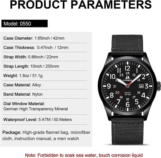 Thumbnail 4 de LN LENQIN 42 mm Militär Herren Uhr