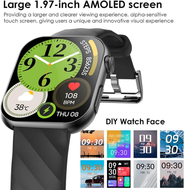 Detalle 2 de 2026 Smart Watch with Blood Pressure, ECG, BMI & HRV — 1.97” AMOLED Health Watch with Bluetooth Calling