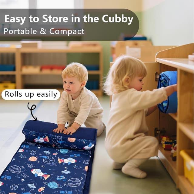 Detalle 2 de PRIMLECT Toddler Nap Mat with Removable Pillow & Fleece Blanket (Extra Large 55"x35")