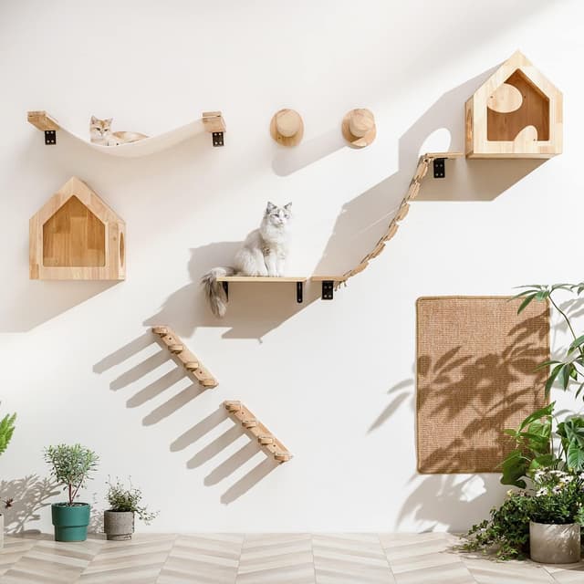 Detalle de FUKUMARU Cat Wall Furniture 30cm Wall-Mounted Climbing Steps (Pack of 2) with Jute Scratches