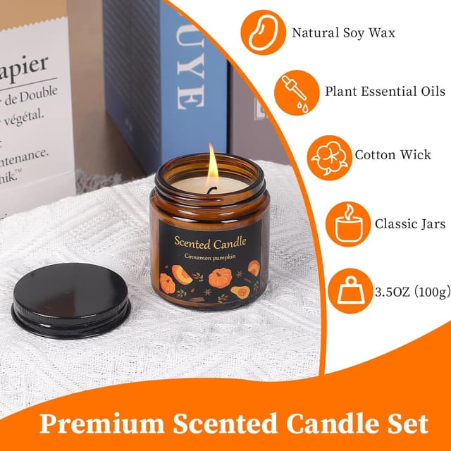 Detalle de Aeraroma Scented Candles Gift Set for Women (6 Pack) – Natural Soy Wax Aromatherapy Candles in Amber Jars, 3.5oz