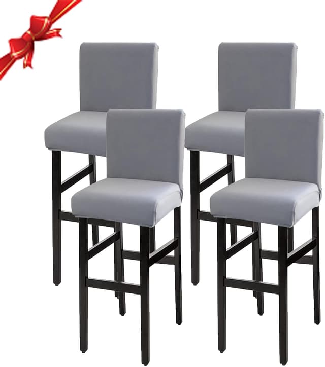 Detalle de Jaotto Stuhlhussen 4er Set – Stretch Barhockerbezüge in Rauchgrau, abnehmbar und waschbar