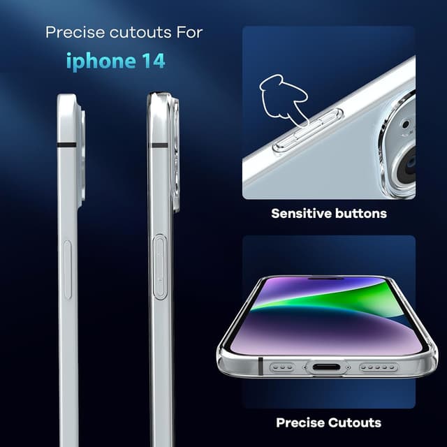 Detalle de Caslord Ultra Thin TPU Clear Case for iPhone 14 (Transparent, Shockproof)
