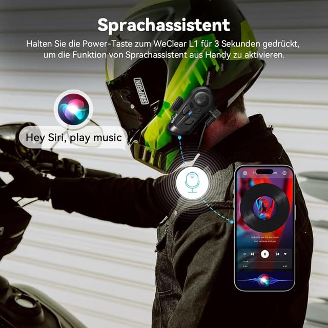 Thumbnail 6 de WeClear L1 Motorradhelm Headset (Bluetooth 5.3) ohne Intercom, 40-mm HiFi-Lautsprecher, IP67