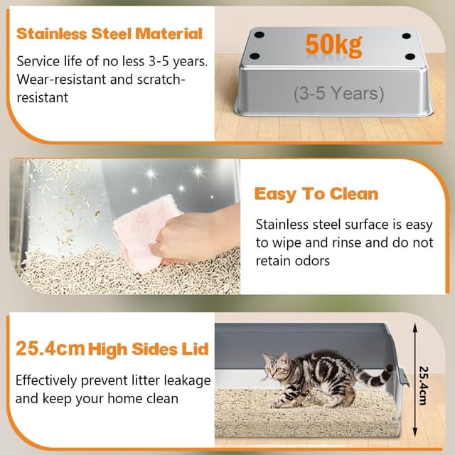 Thumbnail 3 de Vivifying Stainless Steel Cat Litter Tray XL for 8.2 kg cats 🐱