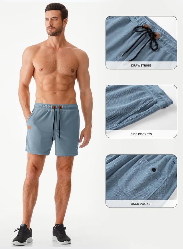 Thumbnail 6 de JMIERR Men’s Waffle Knit Casual Shorts (5" or 7") with Elastic Waist & Drawstring Pockets