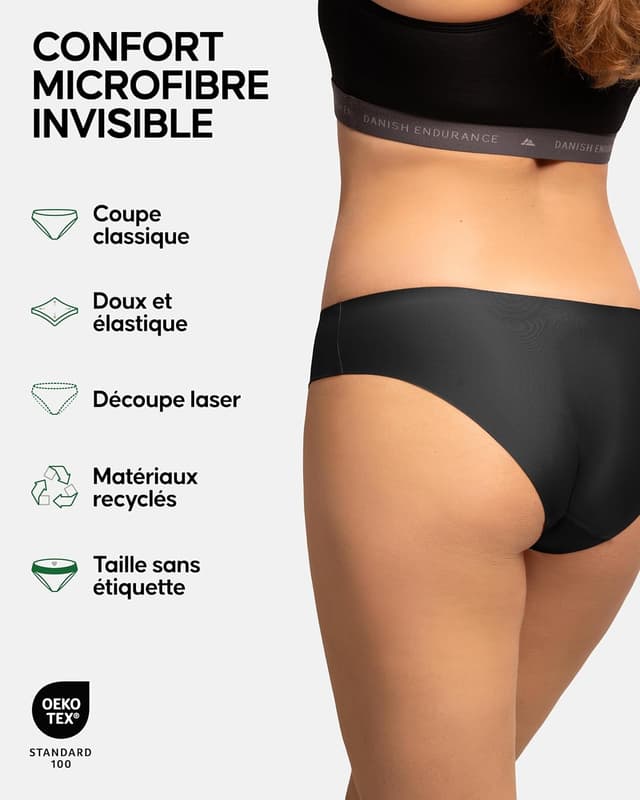Detalle de DANISH ENDURANCE lot de 6 culottes invisibles en microfibre (sans étiquettes) pour femme