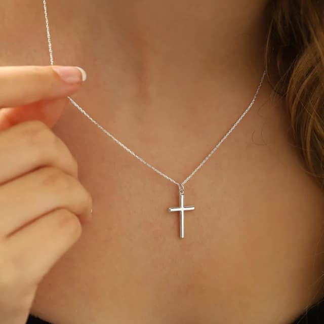 Detalle 2 de TINGN collana a croce da donna in oro 14 carati placcato (con catena regolabile)