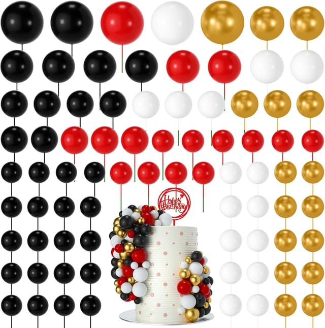 Detalle de NACHLYNN 80 Tortendeko-Kugeln (Schwarz, Rot, Weiß, Gold) – Mini-Ballon-/Cake-Balls für Kuchen & Desserts