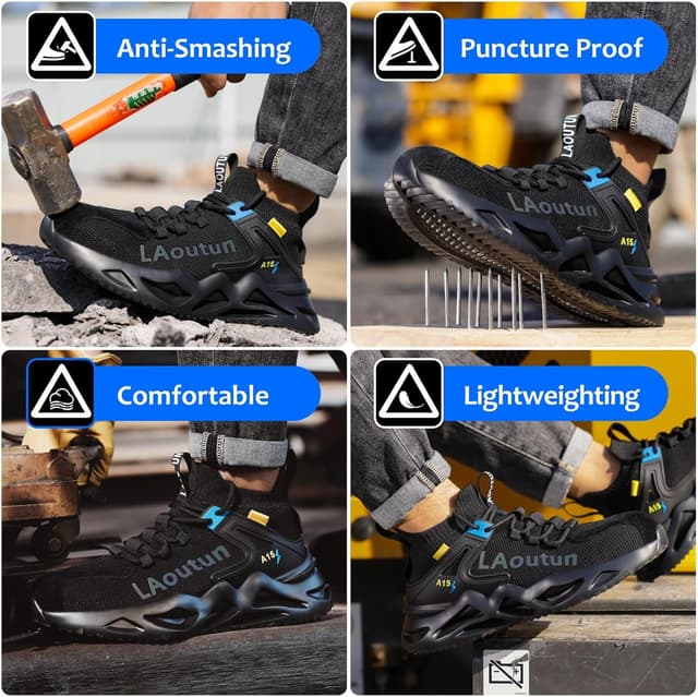 Detalle de LAoutun Safety Trainers steel toe cap work shoes for men (dark black)