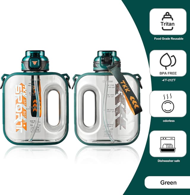 Detalle 2 de TKK 64 oz (1/2-gallon) Half Gallon Water Bottle Jug with Straw (BPA-Free Tritan, Dishwasher Safe) — Green/Teal