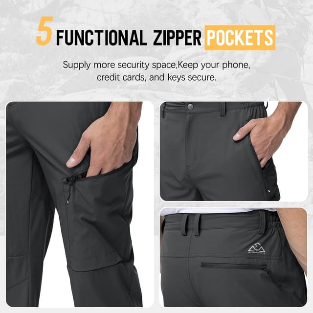 Detalle 2 de Rdruko Men’s Hiking Trousers – Lightweight Quick-Dry Water-Resistant Stretch Pants with 5 Pockets