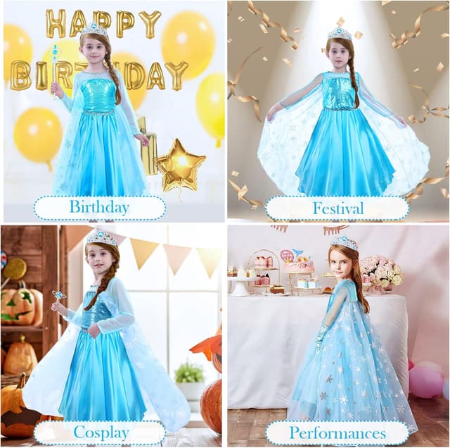 Thumbnail 6 de URAQT Kinder-Prinzessinnen-Kostümset (9-teilig) mit Kleid, Krone, Zauberstab, Handschuhen & Accessoires