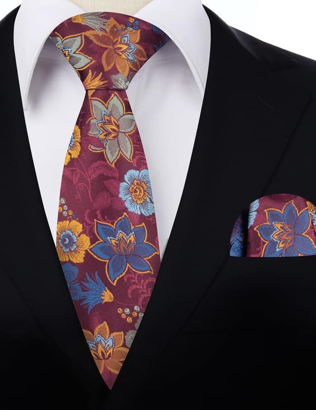 Detalle 1 de Alizeal men’s flower pattern tie and pocket square set (classic casual for wedding and parties)