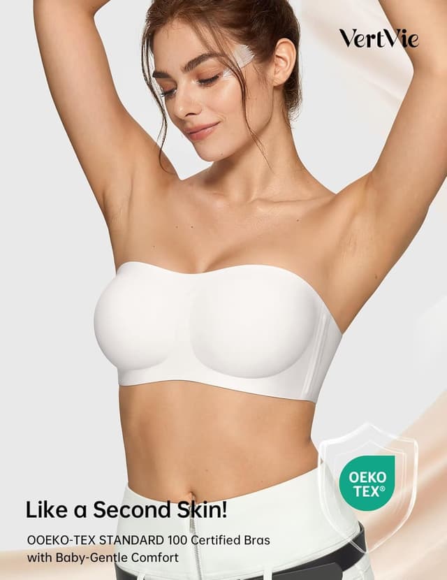 Detalle de Vertvie Strapless Jelly Push-Up Seamless Bandeau Bra (Wireless, Non-Slip Silicone)