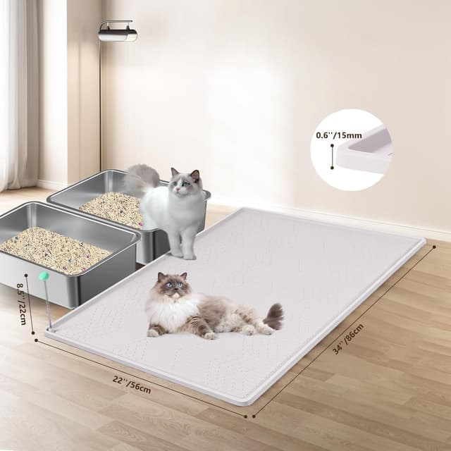 Detalle 2 de Bartuke große Katzenstreu-Matte mit Spielzeug-Ball (34" x 22") – Silikon-Streu-Fangmatte zur Streukontrolle