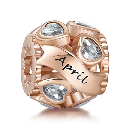 Detalle de NINGAN Charms abalorios de plata de ley 925 con piedra del zodiaco (Abril) y circonita