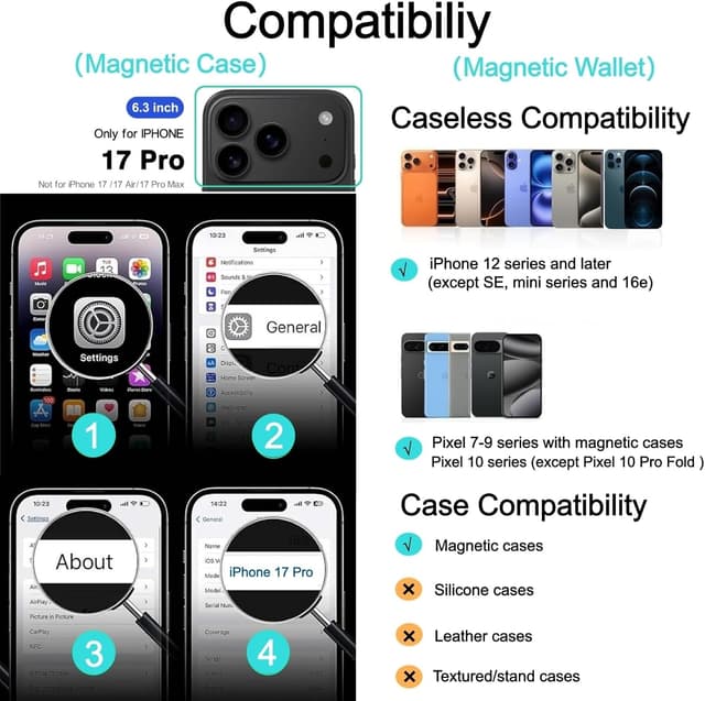 Detalle de Ntwinro Magnetic Clear Case with Detachable Wallet for iPhone 17 Pro (MagSafe Compatible)