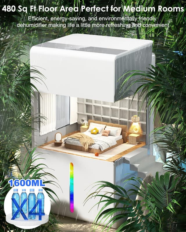 Thumbnail 6 de Dehumidifier for Home portable dehumidifier with 7 colour LED sleep mode