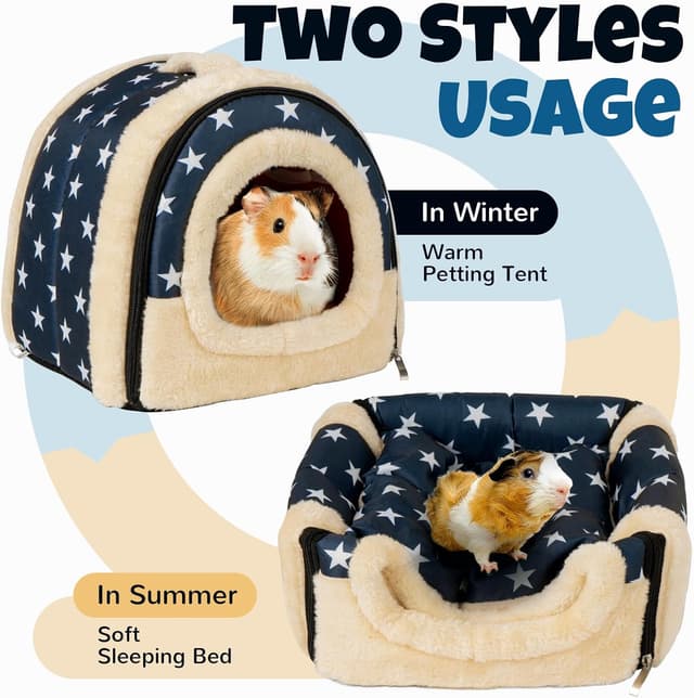 Detalle 2 de Pantula Warm Guinea Pig Bed House (Blue Star) – cave-style hideout with removable pad