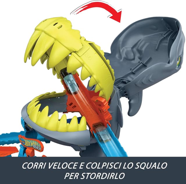 Detalle 2 de Hot Wheels Squalo Scontri in Spiaggia (JHL96) con pista Speed Snap e veicolo incluso