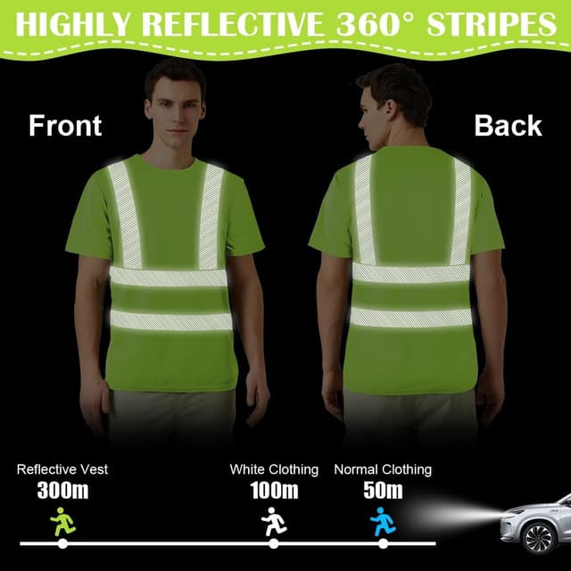 Detalle de AUYAO T-shirt alta visibilità con catarifrangenti e manica corta, arancione