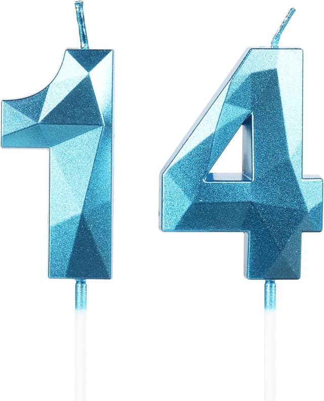 Detalle de Yiran 14th Birthday Candles (Number 14) in Blue – Cake Topper Birthday Candle