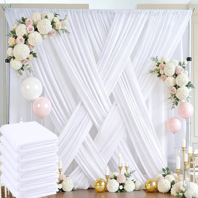 Detalle de Htper 30ft x 10ft White Backdrop Curtain Panels (6-Pack) for Weddings, Birthdays & Photo Backdrops