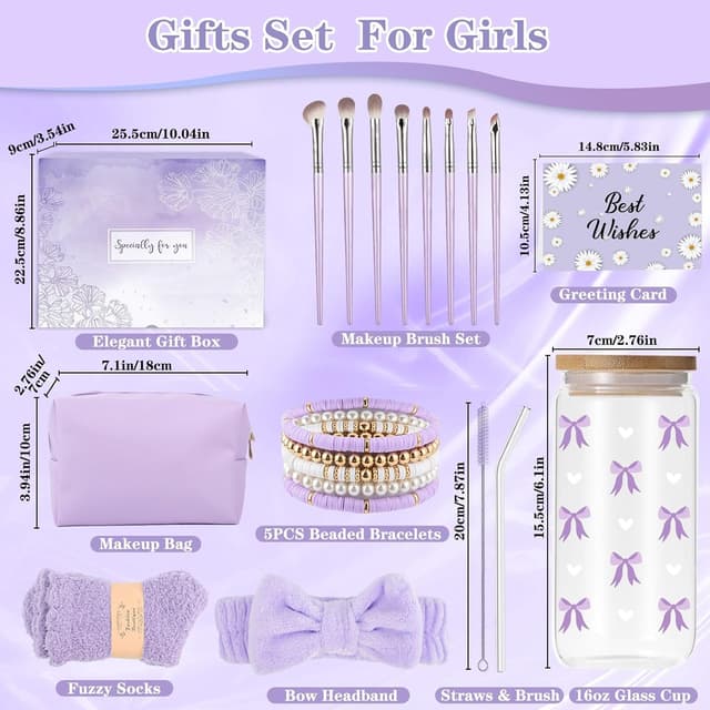 Detalle de Xourspaty Geschenkbox für Mädchen & Teenager (9–16 Jahre) mit Glasbecher, Strohhalm & Deckel sowie Deko-Set