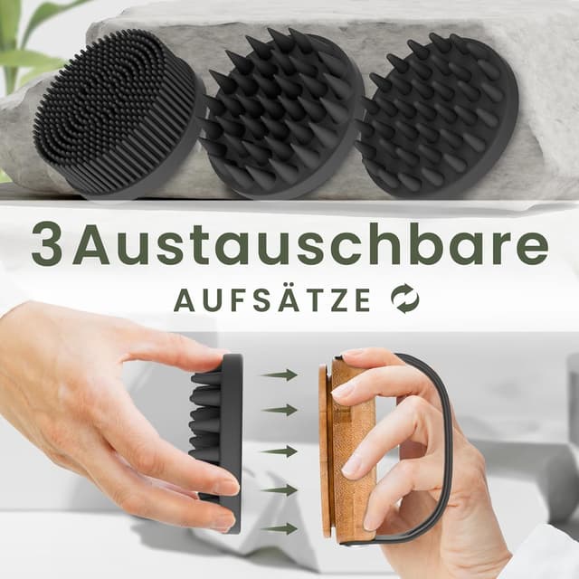 Detalle 2 de BAMBUA Kopfhaut-Massagebürste mit 3 Aufsätzen
