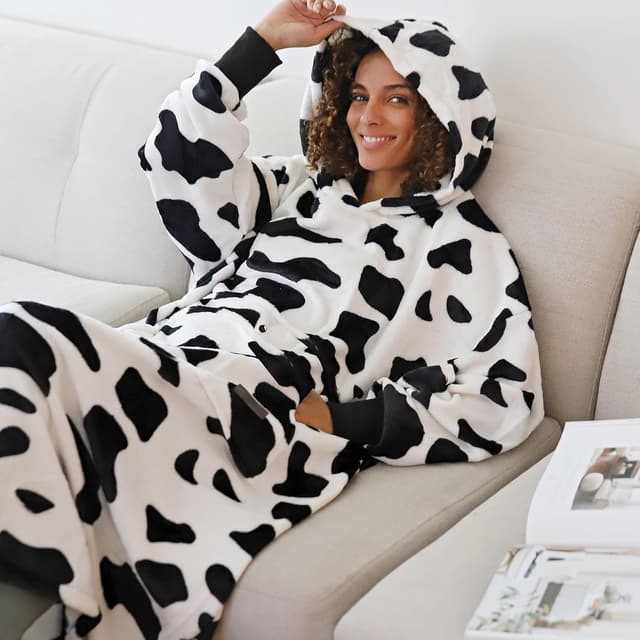 Thumbnail 2 de Catalonia Classy Long Soft Hoodie Blanket Cow Print 🧣