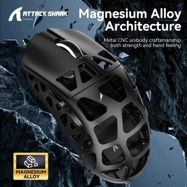 Detalle de ATTACK SHARK R3 Magnesiumlegierungsmaus – ultraleichte 46-g Wireless-8K-Gaming-Maus mit PixArt PAW3395 (BT/2,4 G & Kabel)