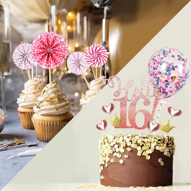 Detalle de Yitla 16. Tortendeko Geburtstag Frau mit 16th Kerzen & Glitzer-Topper, 20 Stück