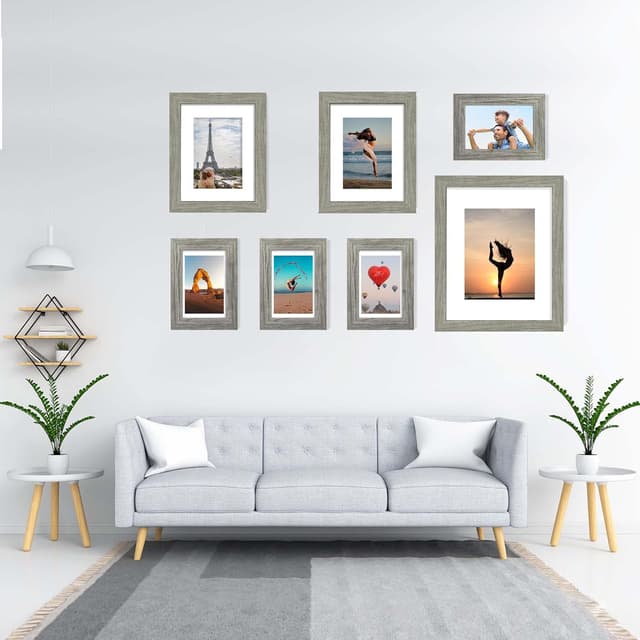 Detalle 2 de Hongkee 8x10 Picture Frame Set of 2 (Grey Rustic Style) — 5x7 with Mat / 8x10 Without Mat, for Wall or Tabletop