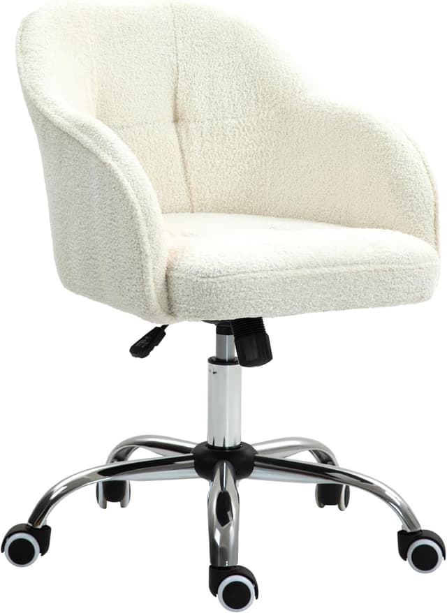 Detalle de HOMCOM Chaise de bureau ergonomique en peluche Teddy avec hauteur réglable et pivot 360° (crème)